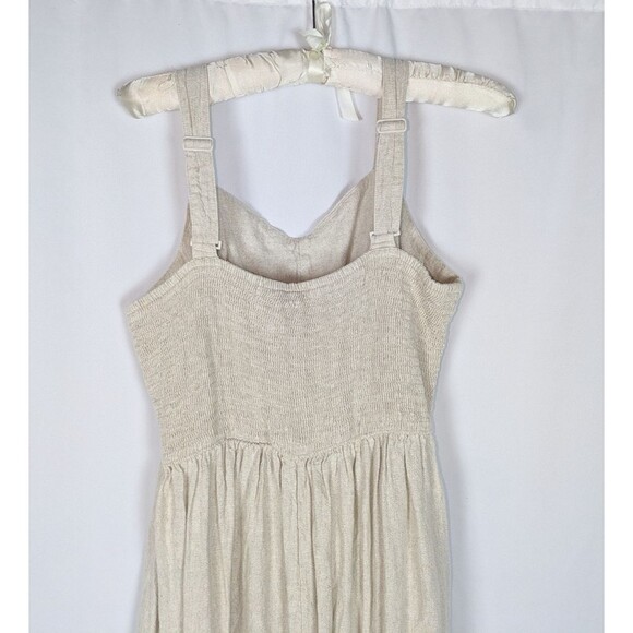 Old Navy Jumpsuit L Women's Beige Linen Fit & Flare Linen Blend Smocked Back - Picture 7 of 9